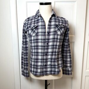 Vans Shirt Womens Large Plaid Flannel Long Sleeve Western Button Up Purple Blue